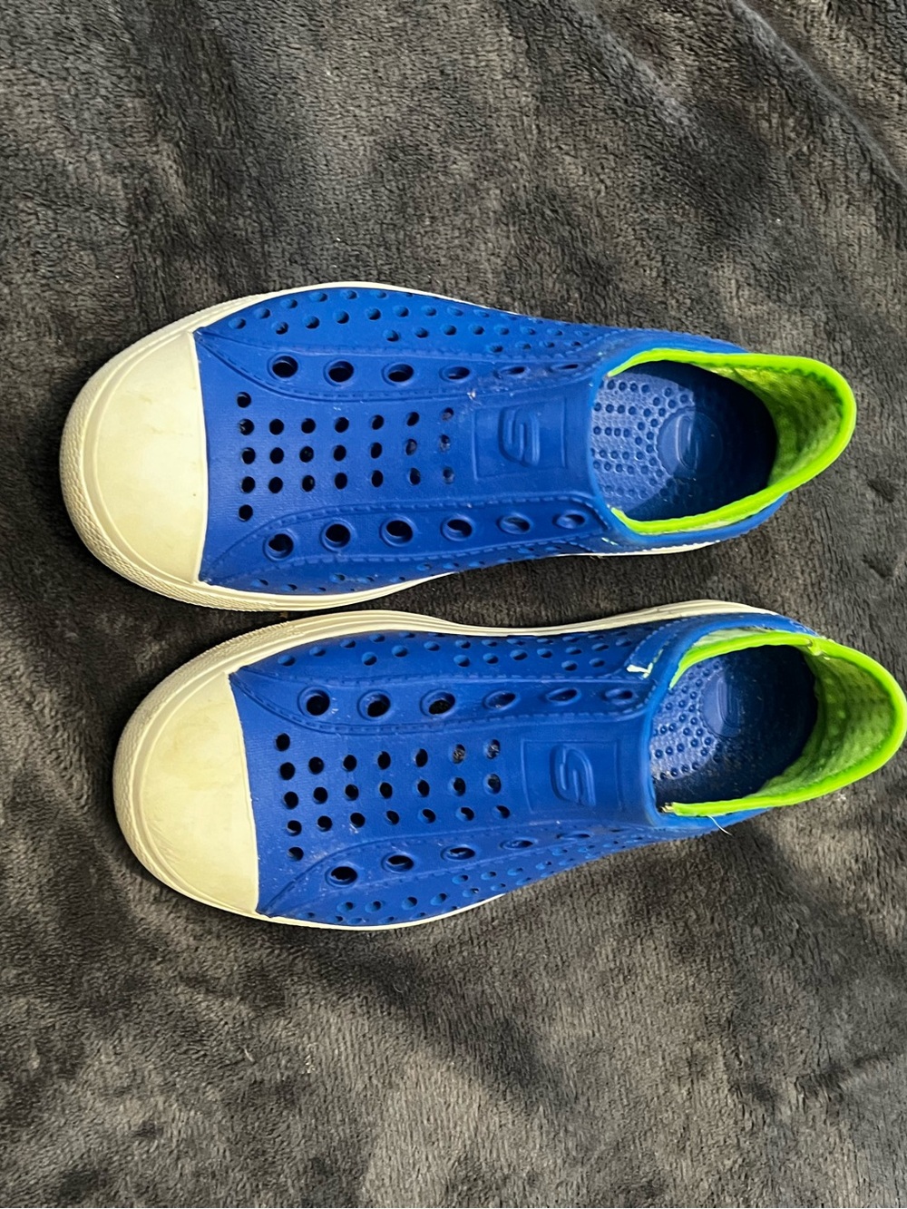 Skechers Kids Royal Blue Slip-On Water Shoes with Neon Lime Collar